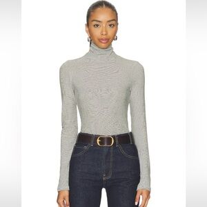 Cindy Stripe Jersey Turtleneck in Ivory & Black Stripe